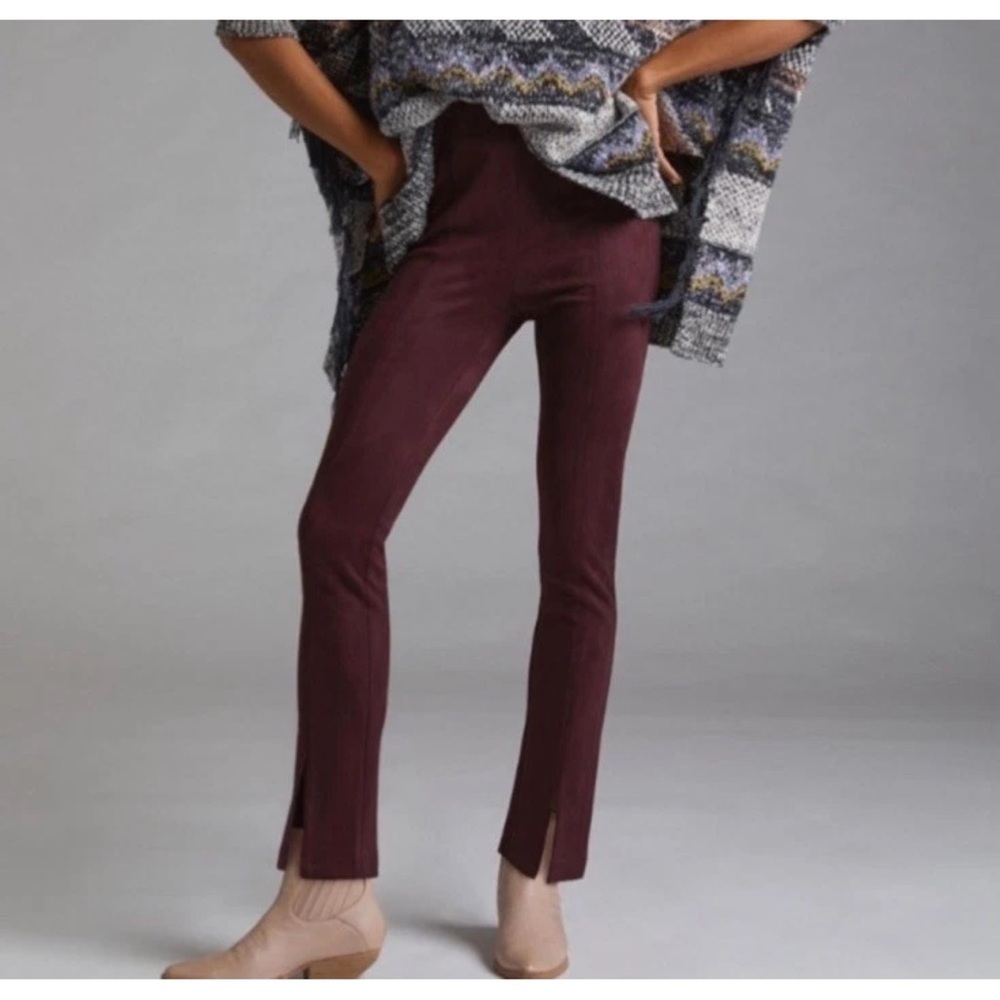 Anthropologie Avec Les Filles Slit-Front Faux Suede High Rise Plum Pants XSP